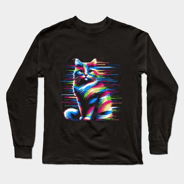 Glitch 8 bit cat Long Sleeve T-Shirt by to420